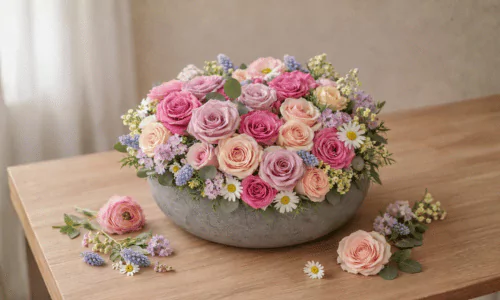 Blumengesteck in runder Form